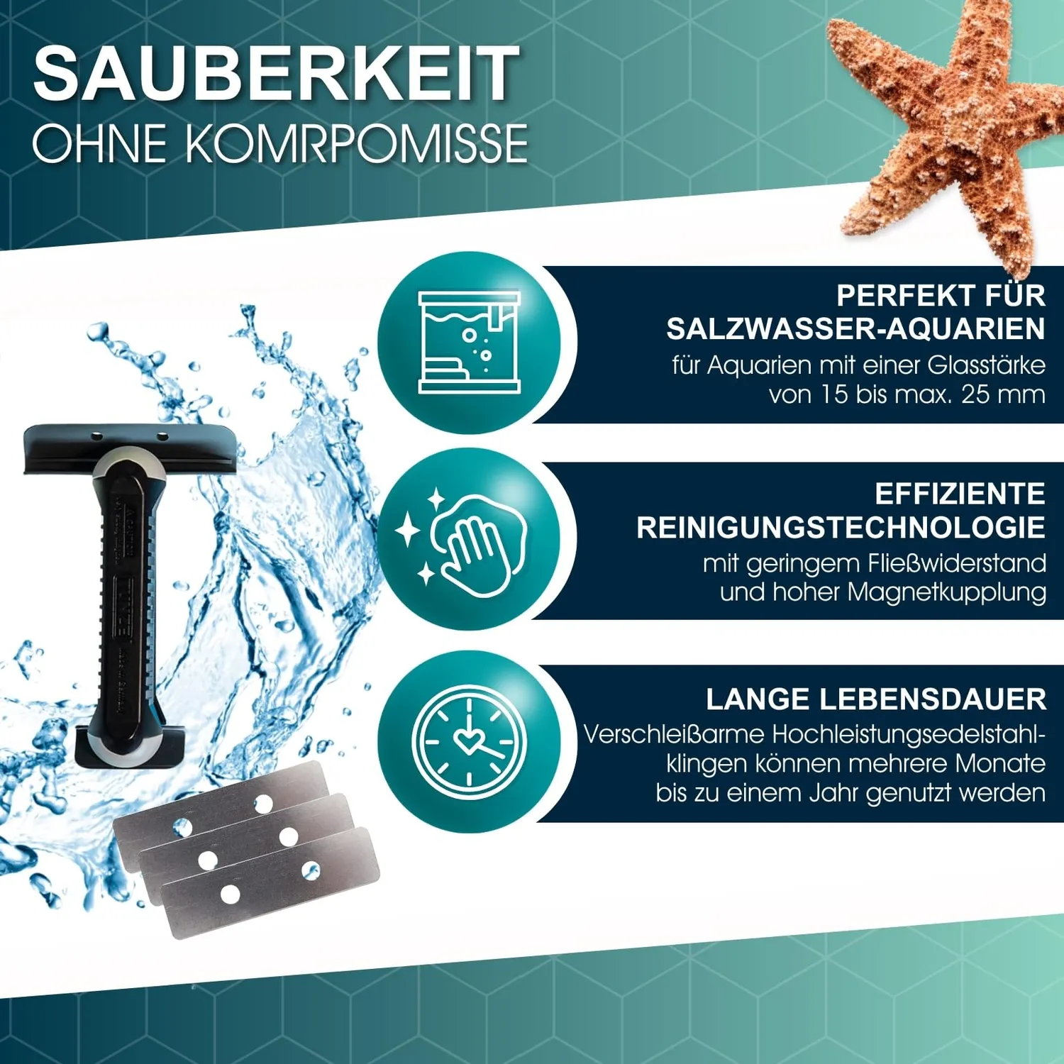 TUNZE Care Magnet Edelstahlklingen Scheibenreiniger 3 Stk
