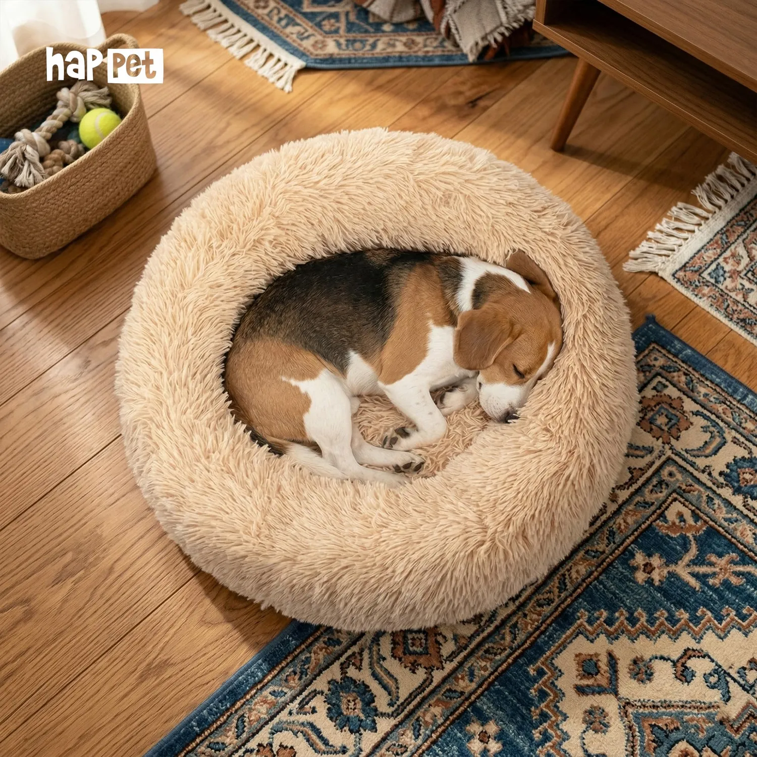 Happet Donut Hundebett 60 cm Beige waschbar