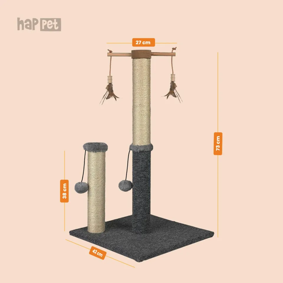 Happet Katzenkratzer 73 cm Kratzbaum 2 Sisalpfosten Federn