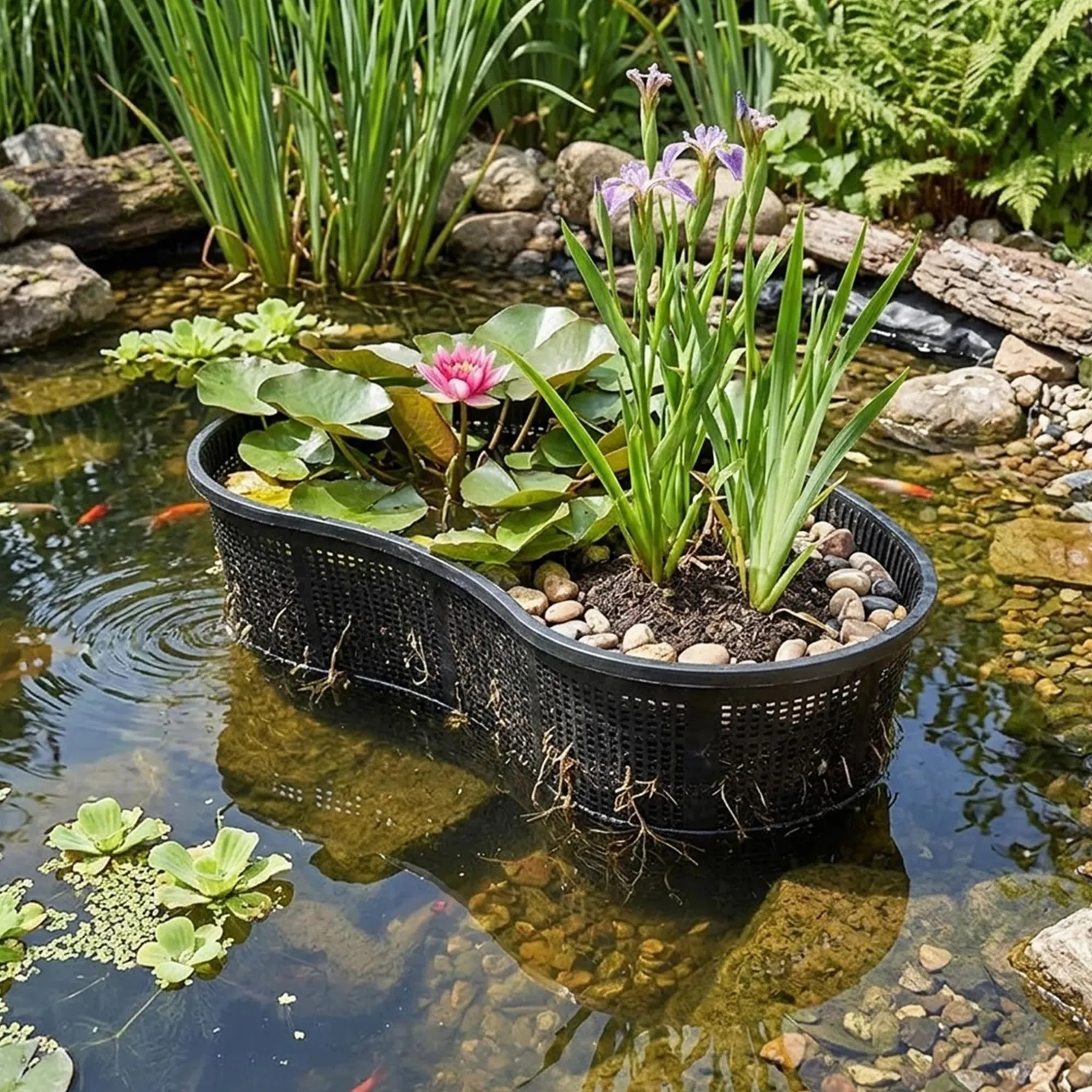 Happet Wasserpflanzenkorb 40 cm Nierenform schwarz