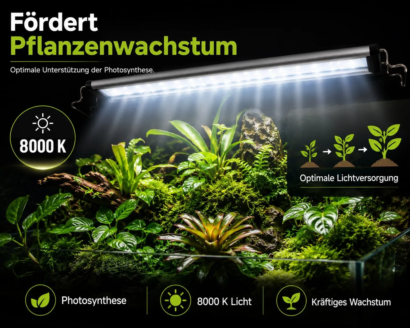 Happet LT40 LED Aufsetzleuchte 8000K Terrarienleuchte 37-47 cm