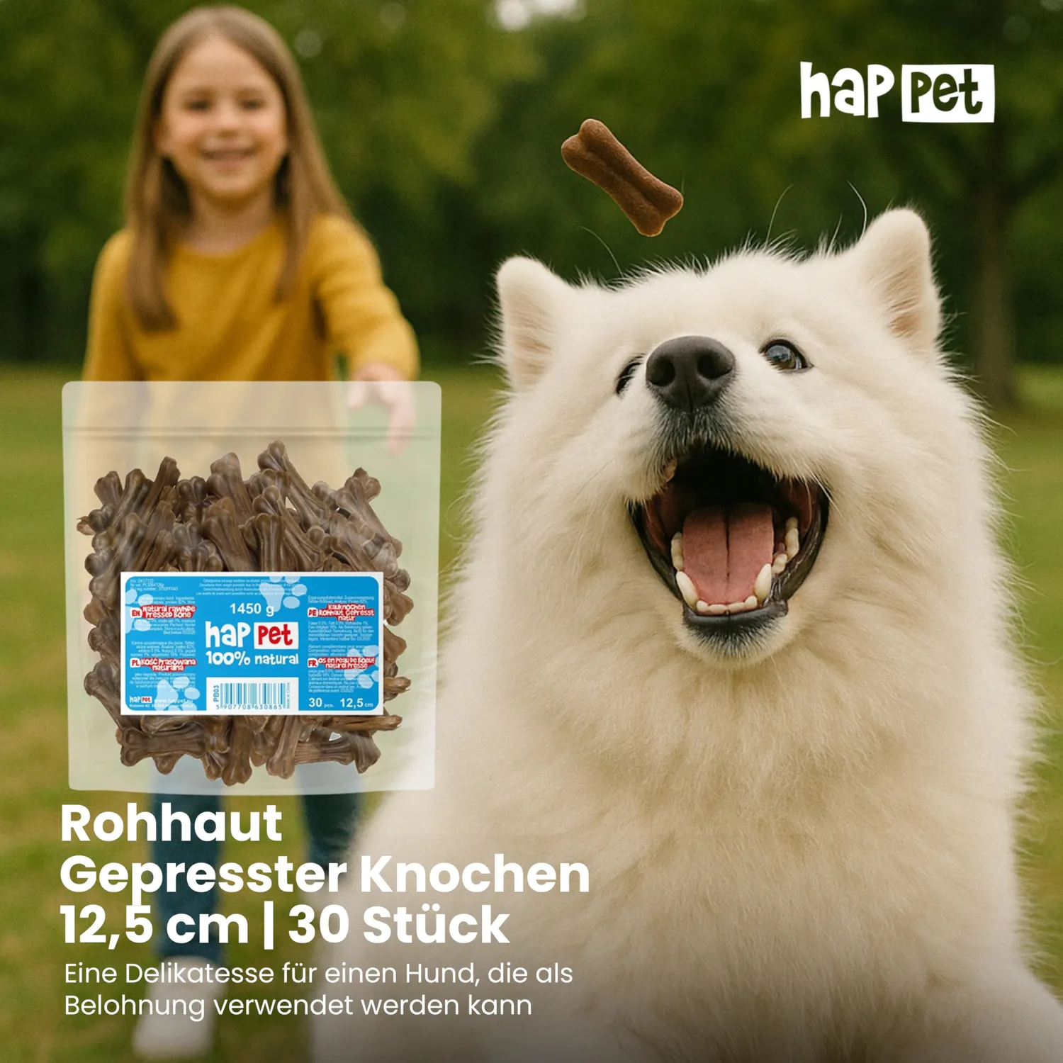 Happet Pressknochen Kauknochen 12,5 cm 30 Stück Rind
