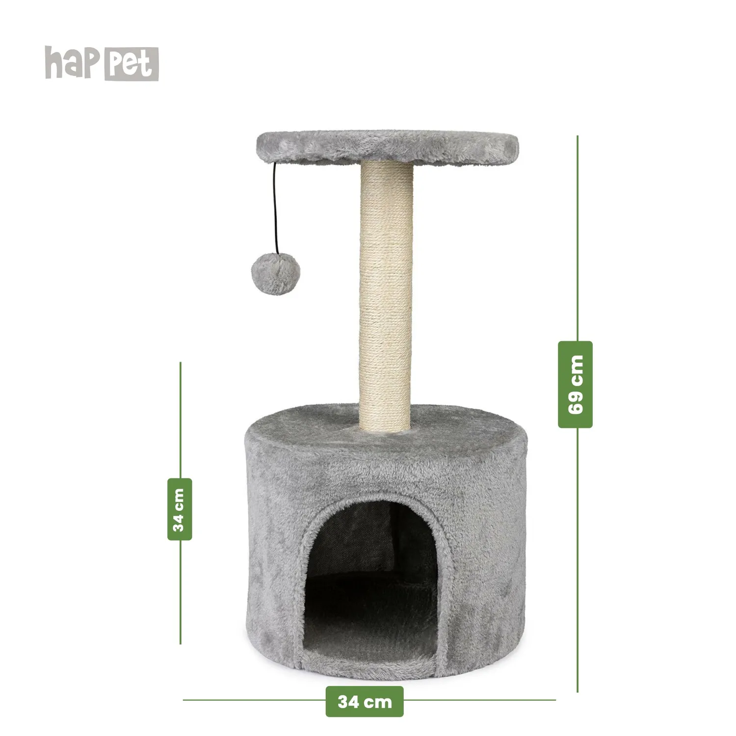 Happet Katzenkratzer 69 cm Kratzbaum Haus mit Plattform