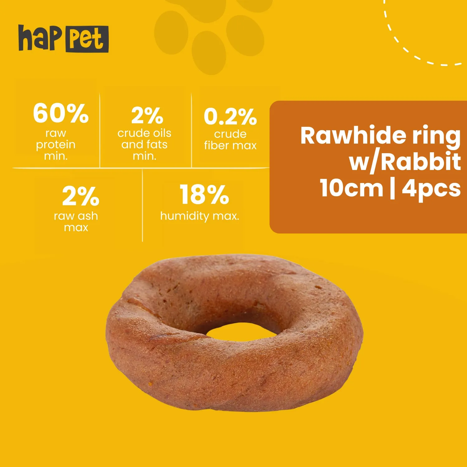 Happet Rinderhaut Kauringe Kaninchen 10 cm Hundesnack 4 Stück