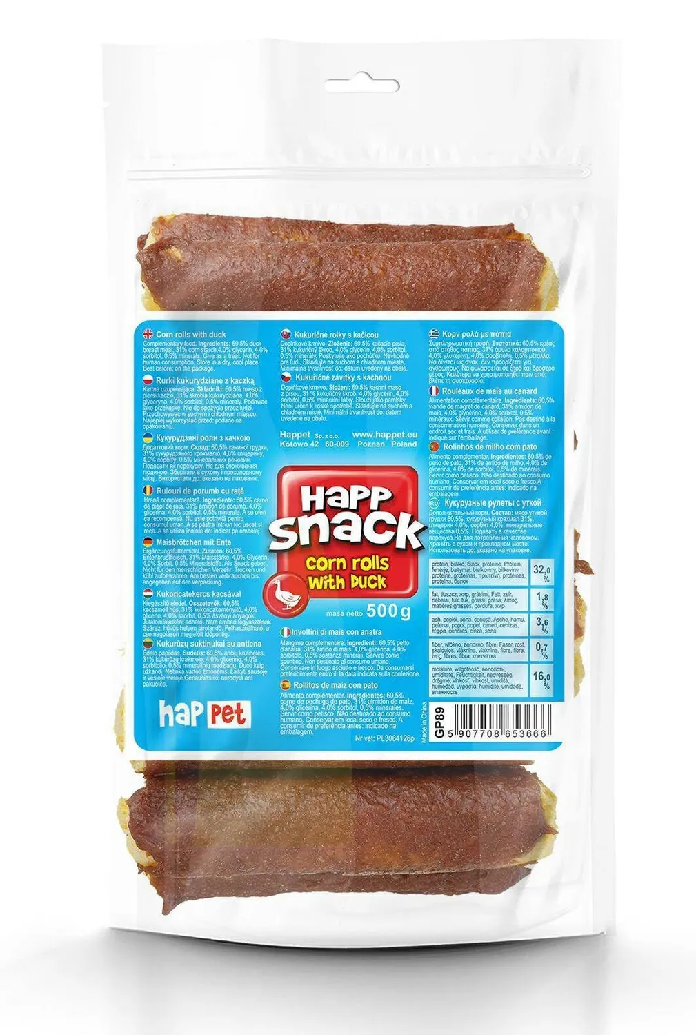 Happet Maisröllchen Ente 500 g Hundesnack mit Entenbrust