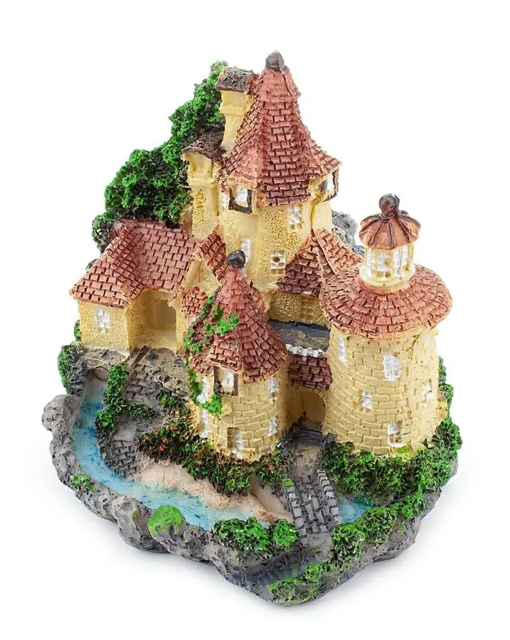 Happet Schloss 8 cm Aquarium Deko rotes Dach