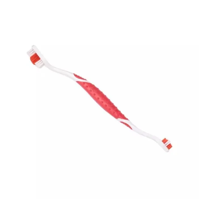 Happet Doppelseitige Zahnbürste Hund Katze Weiß-Rot Nylon