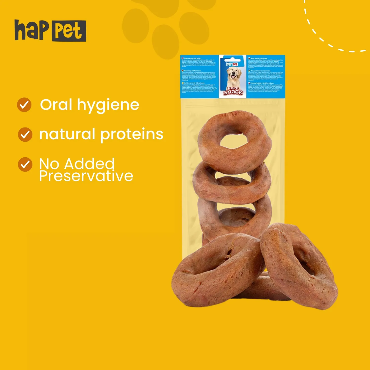 Happet Rinderhaut Kauringe Kaninchen 10 cm Hundesnack 4 Stück