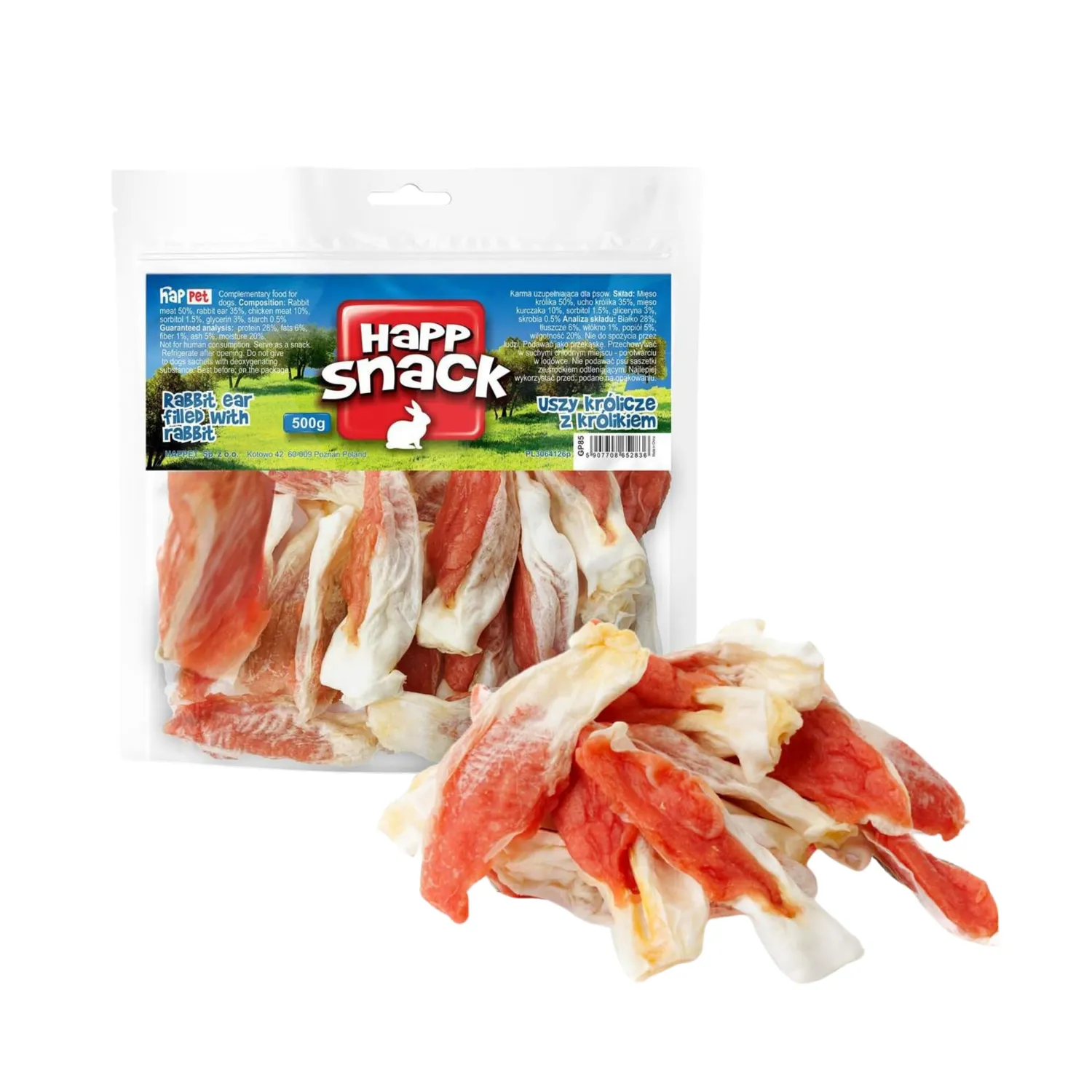 HAPPET Kaninchenohren mit Hähnchen Hundesnack 500 g proteinreich