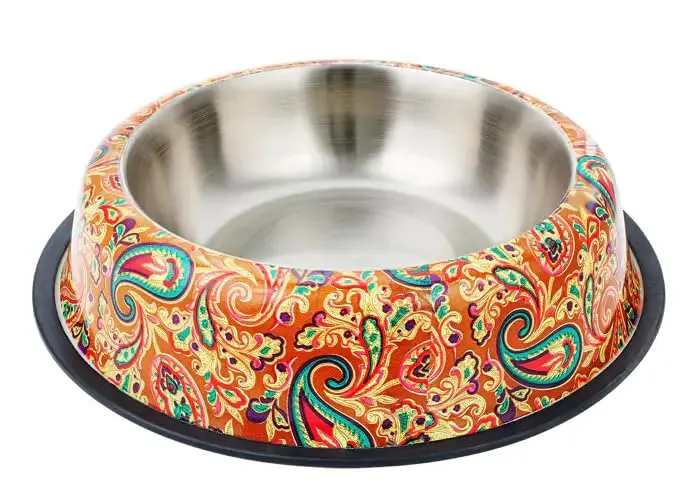Happet Orange Hundenapf 23cm 0,7L Künstlerdesign Edelstahl