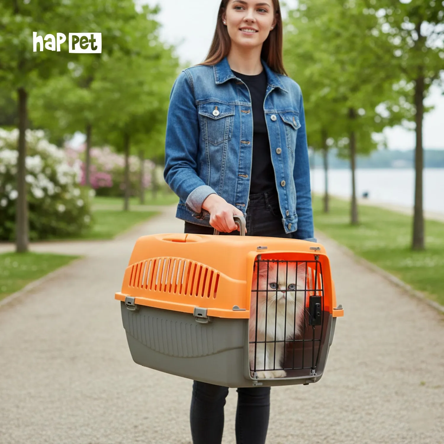 Happet Doggy Transportbox M Orange-Grau 54 cm