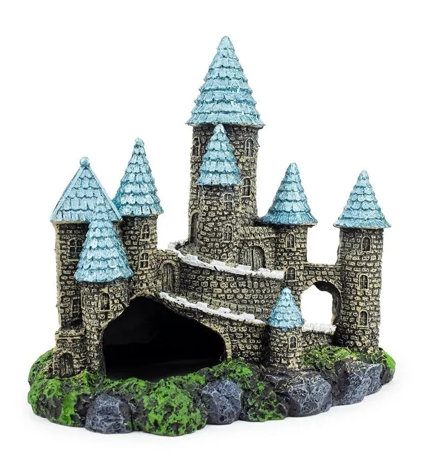 Happet Schloss 18 cm Aquarium Deko blaue Türme