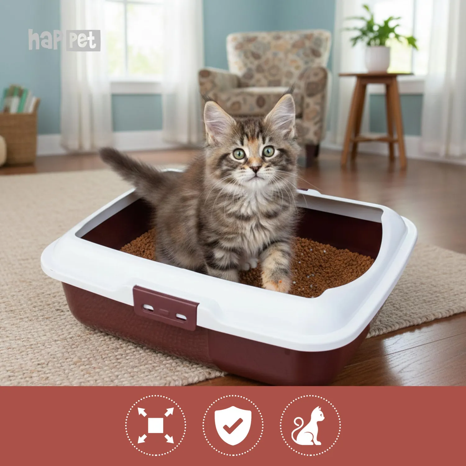 Happet Kitty Katzenklo offen rot 50x40x16 cm Streuschutz