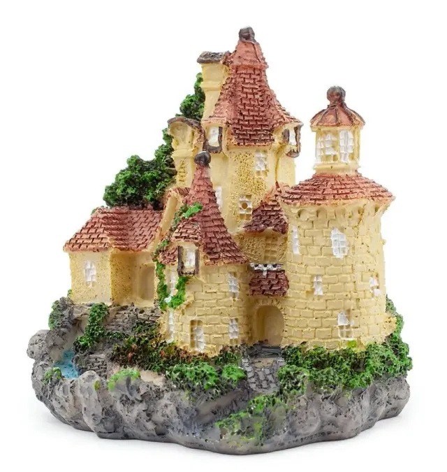 Happet Schloss 8 cm Aquarium Deko rotes Dach