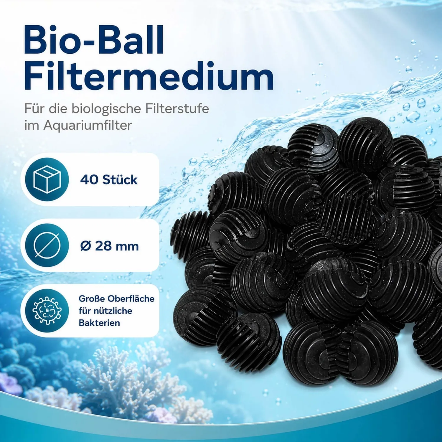SunSun HW-402B Bio Balls 40 Stück 28mm Filtermedium Süß Salzwasser