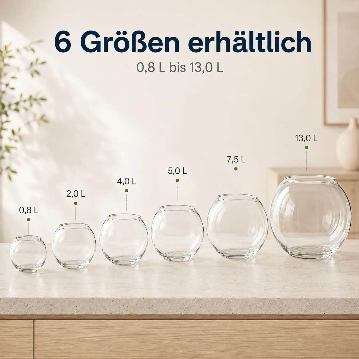Happet Glasfischvase Rund Fischglas 4 Liter klar