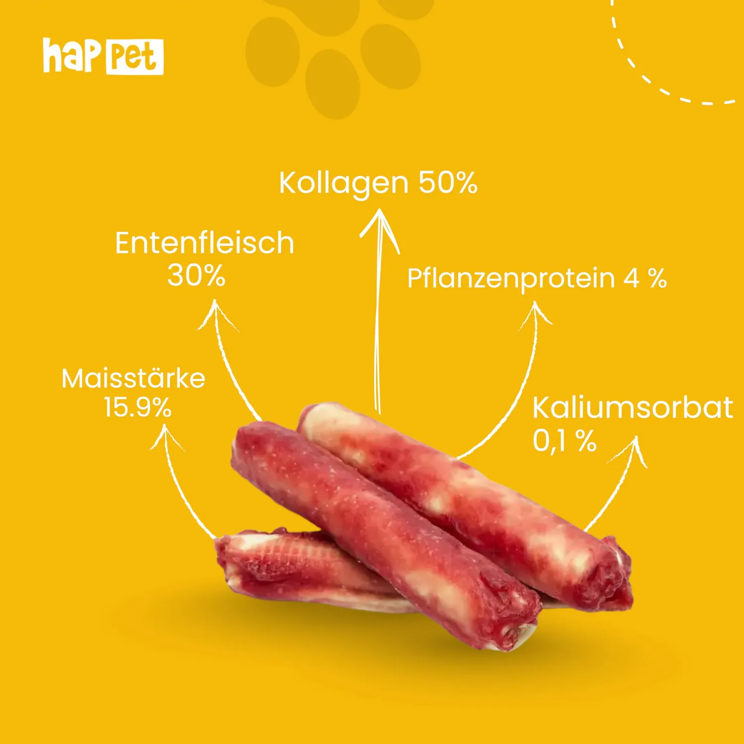 Happet Kollagen-Rollen Ente Hundesnack 3 Stück proteinreich