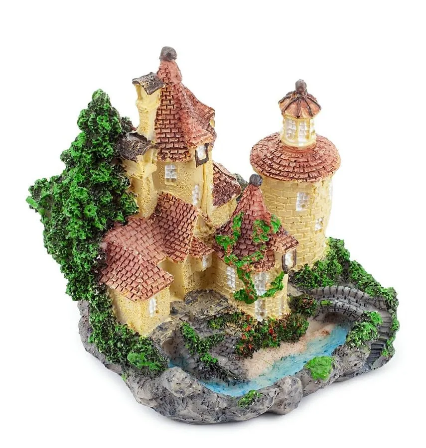 Happet Schloss 8 cm Aquarium Deko rotes Dach