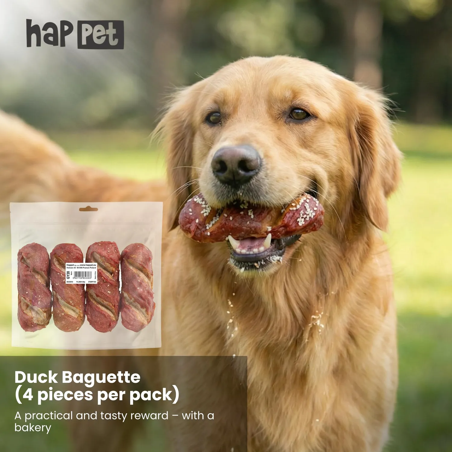 Happet Enten-Baguette Hundesnack 4 Stück getreidefrei Ente