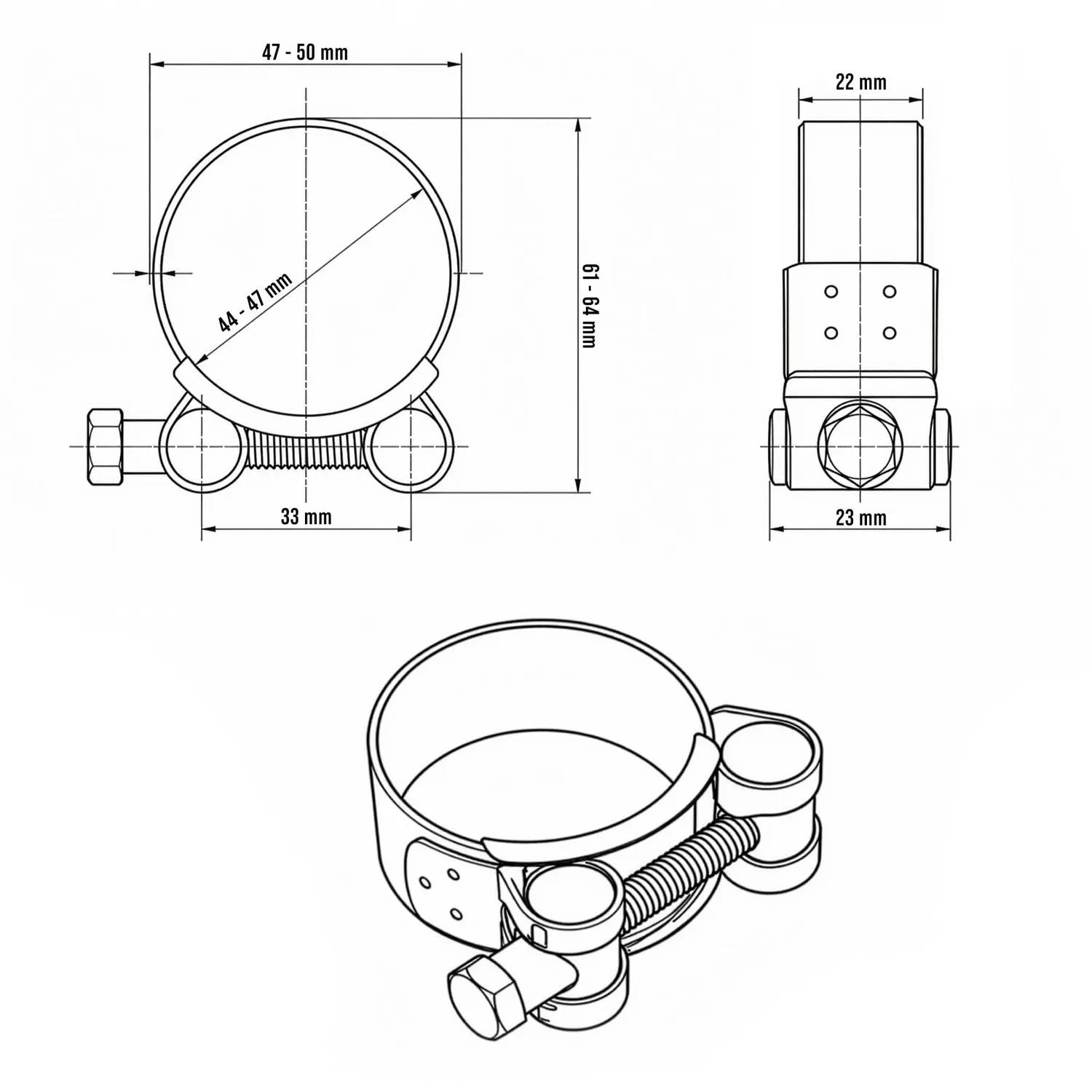 Wiltec Gelenkbolzenschelle W1 44-47 mm Schlauchschelle