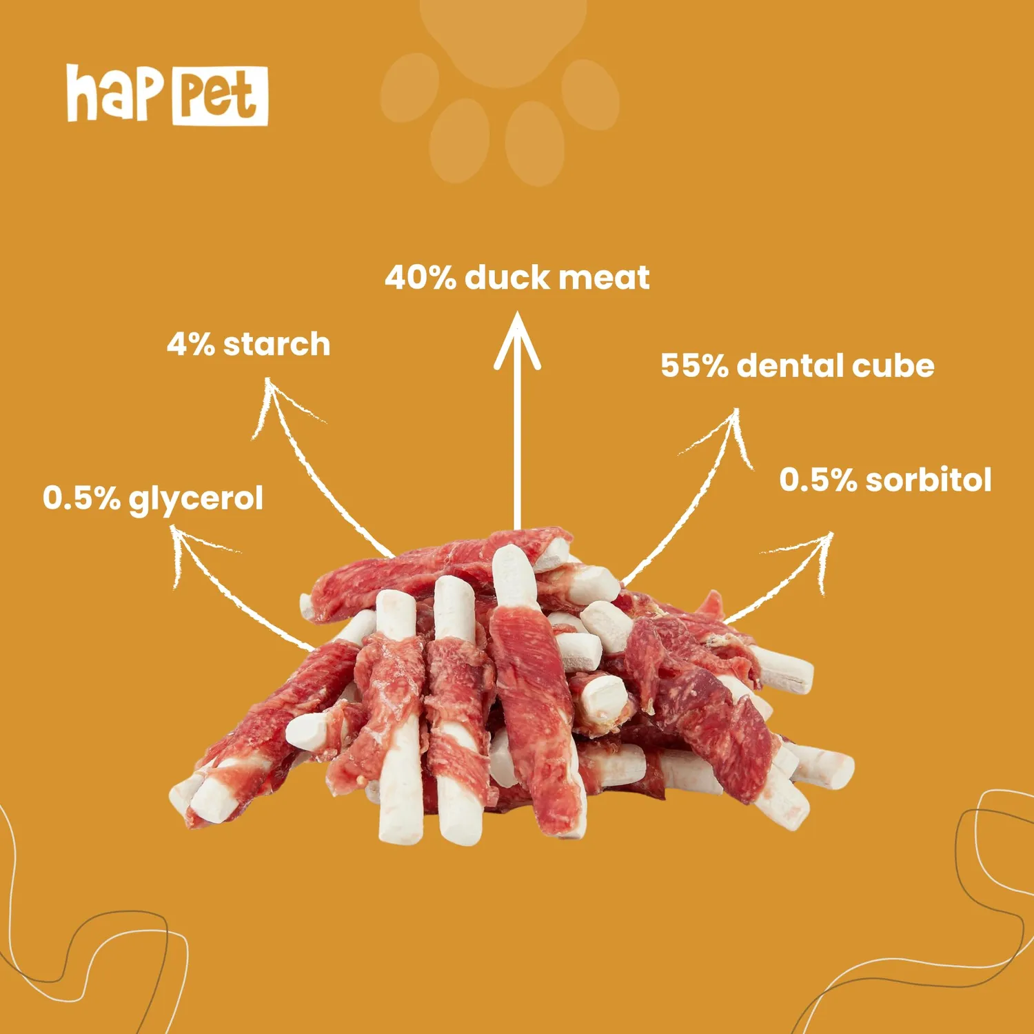 Happet Dental Duck Stick Zahnsnack 500 g Ente