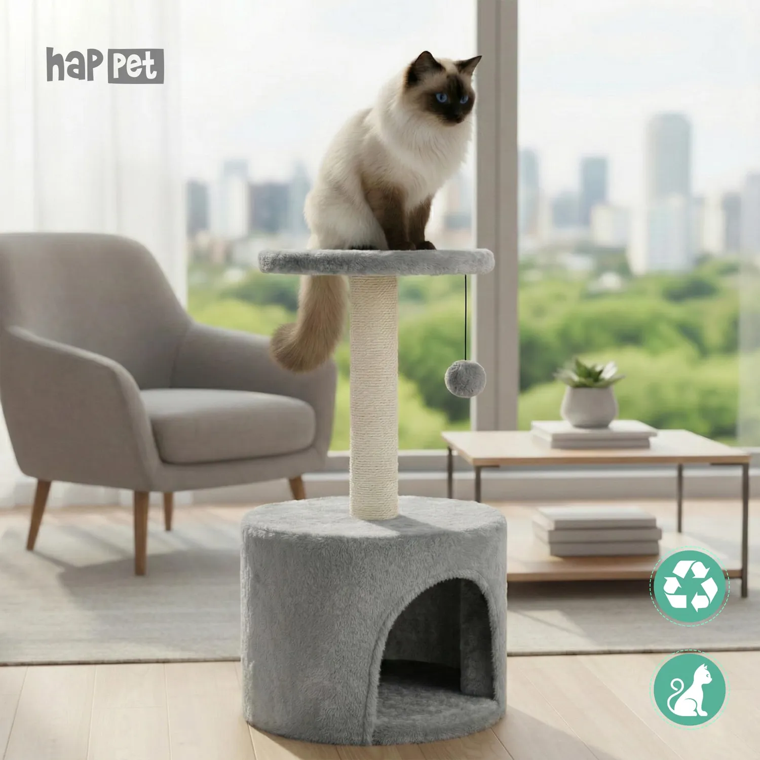 Happet Katzenkratzer 69 cm Kratzbaum Haus mit Plattform