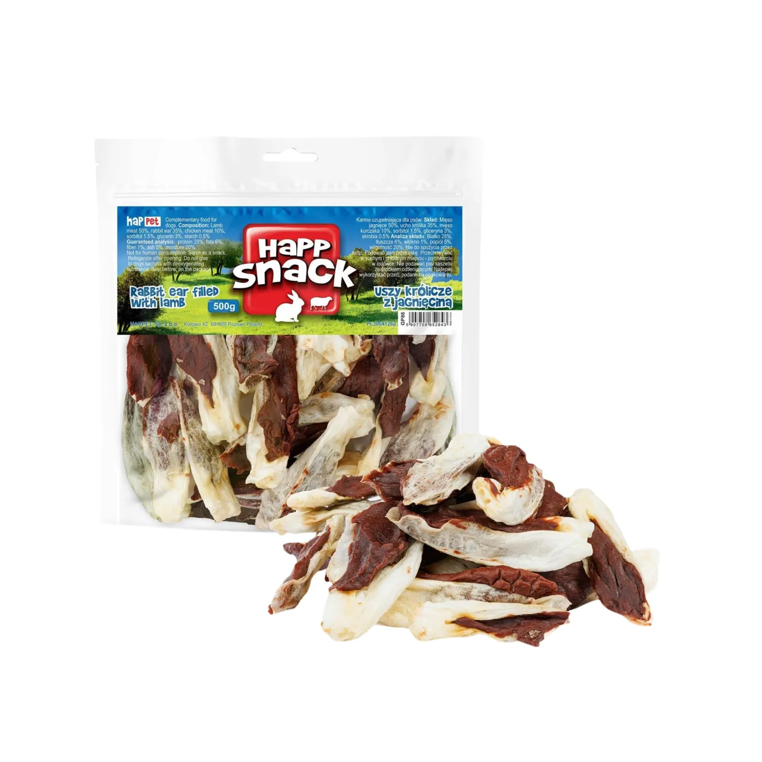 HAPPET Kaninchenohren mit Hähnchen Hundesnack 500 g proteinreich