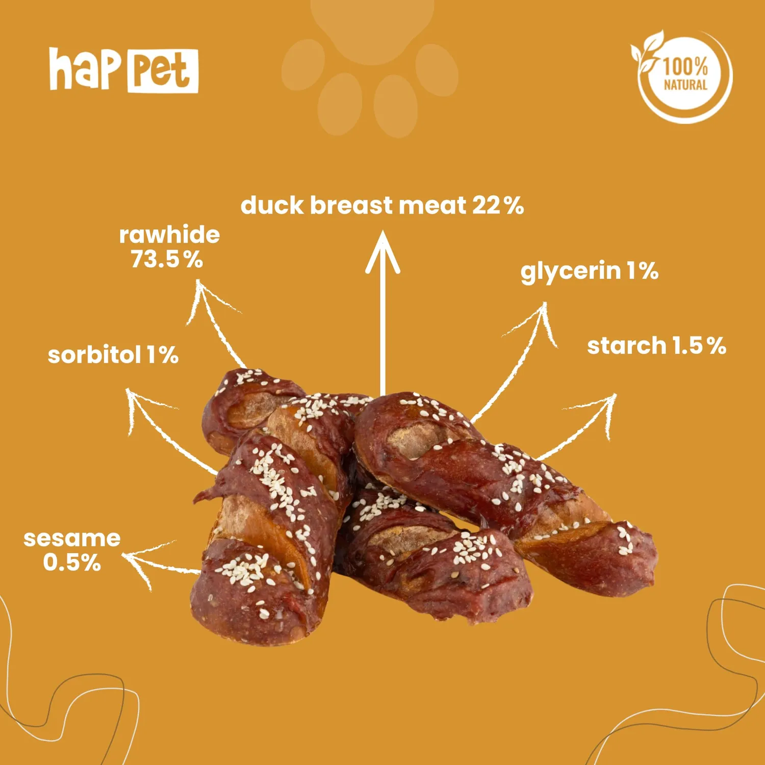 Happet Enten-Baguette Hundesnack 4 Stück getreidefrei Ente