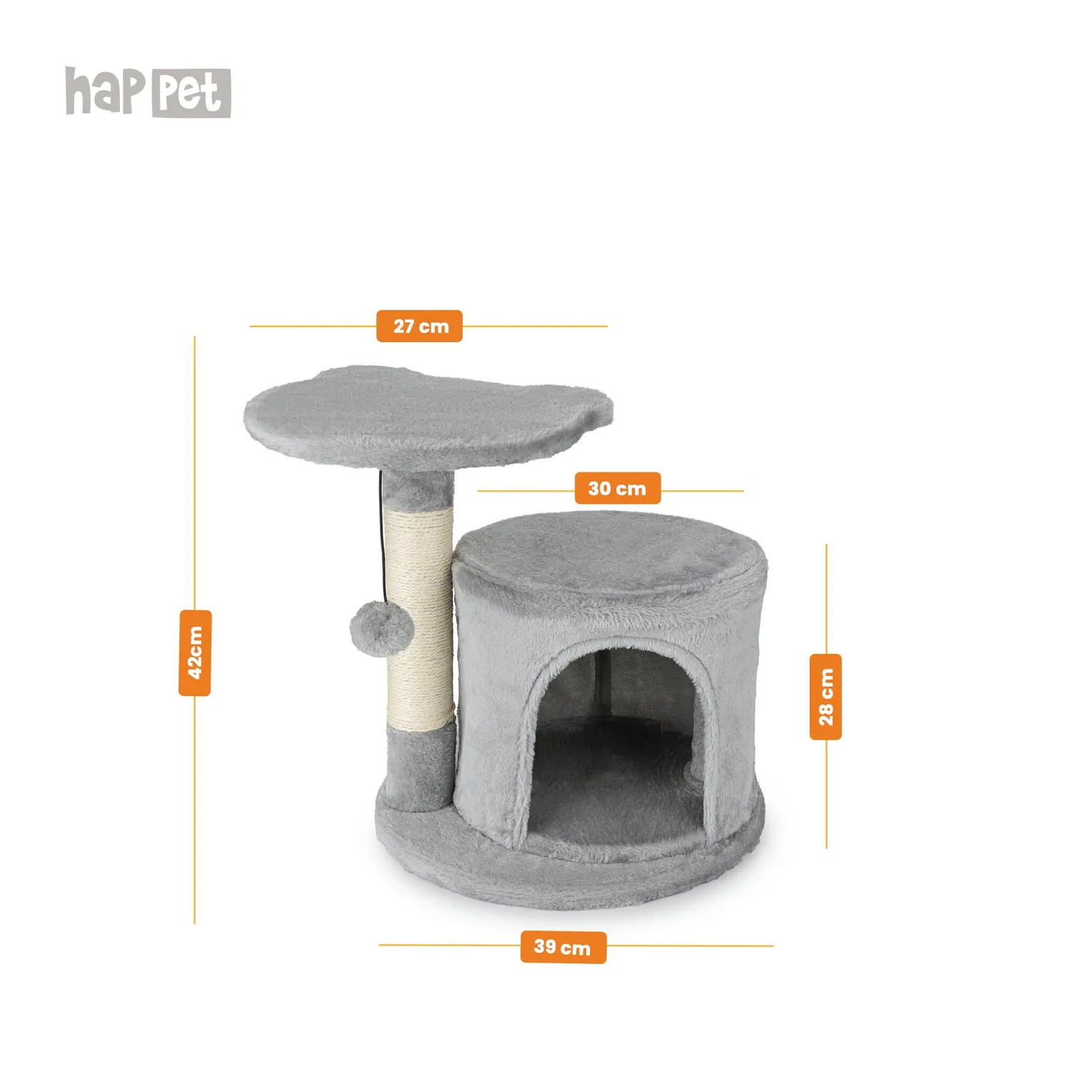 Happet Katzenkratzer 42 cm Kratzbaum Hellgrau mit Höhle