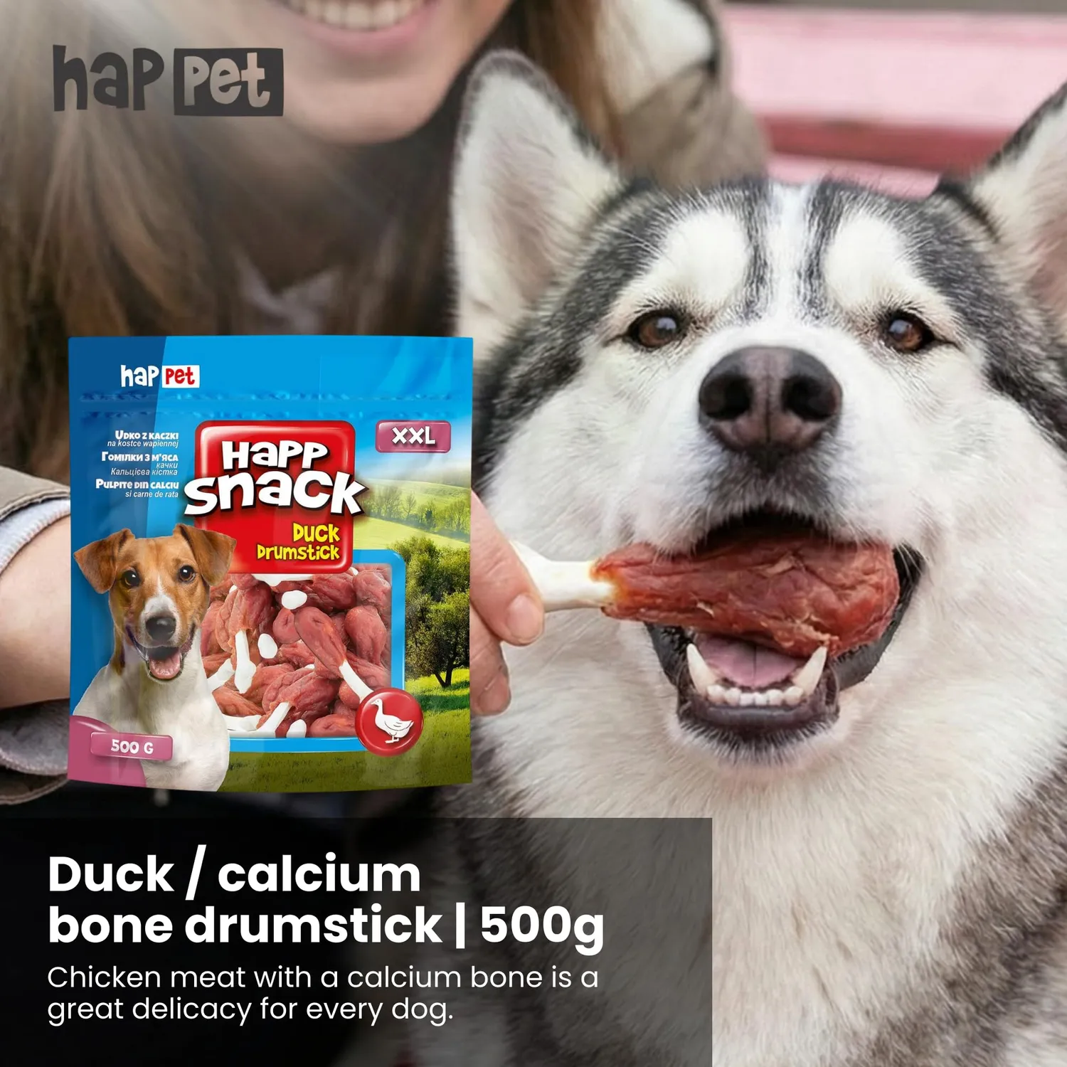 Happet Entenfleisch auf Kalziumknochen Hundesnack 500 g fettarm