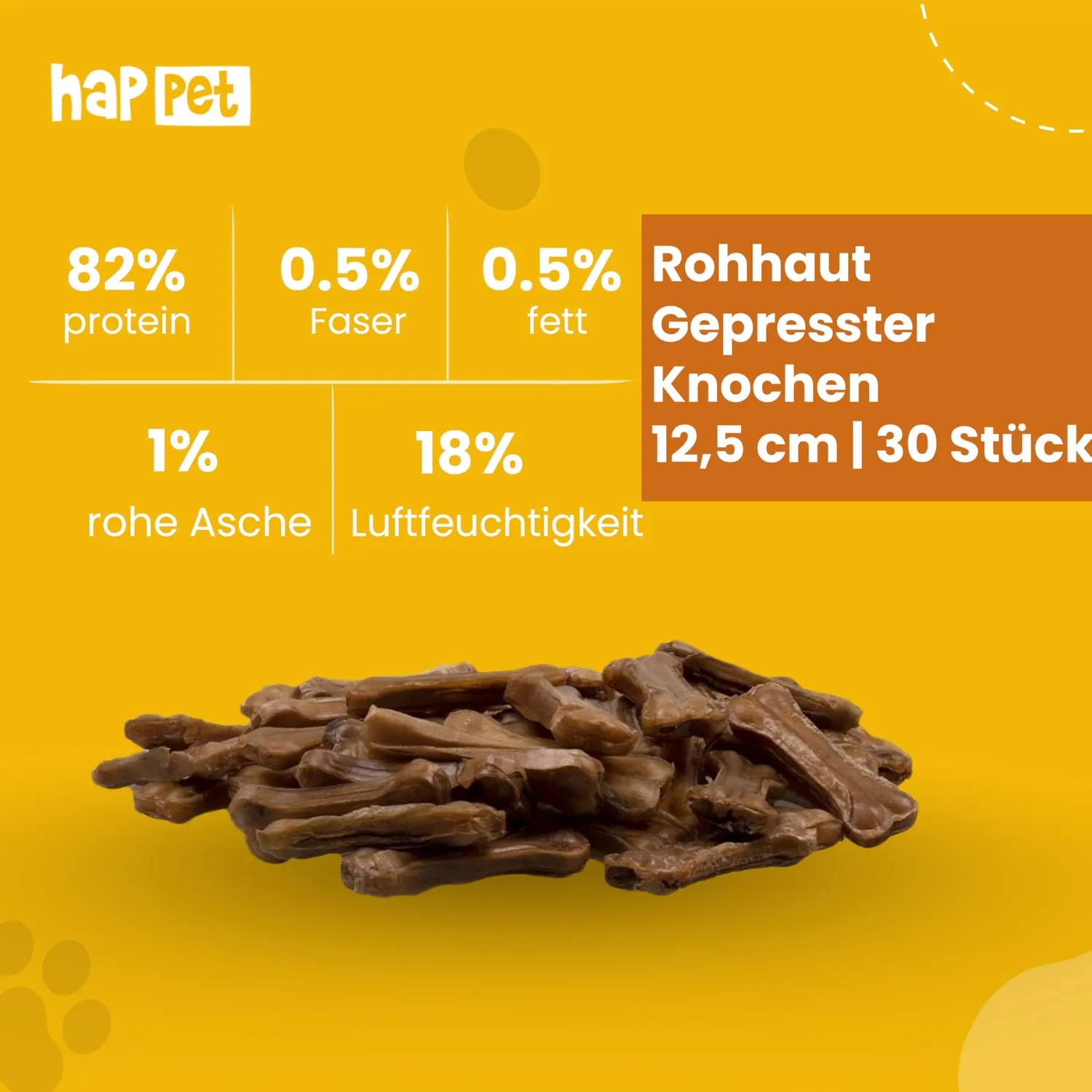 Happet Pressknochen Kauknochen 12,5 cm 30 Stück Rind