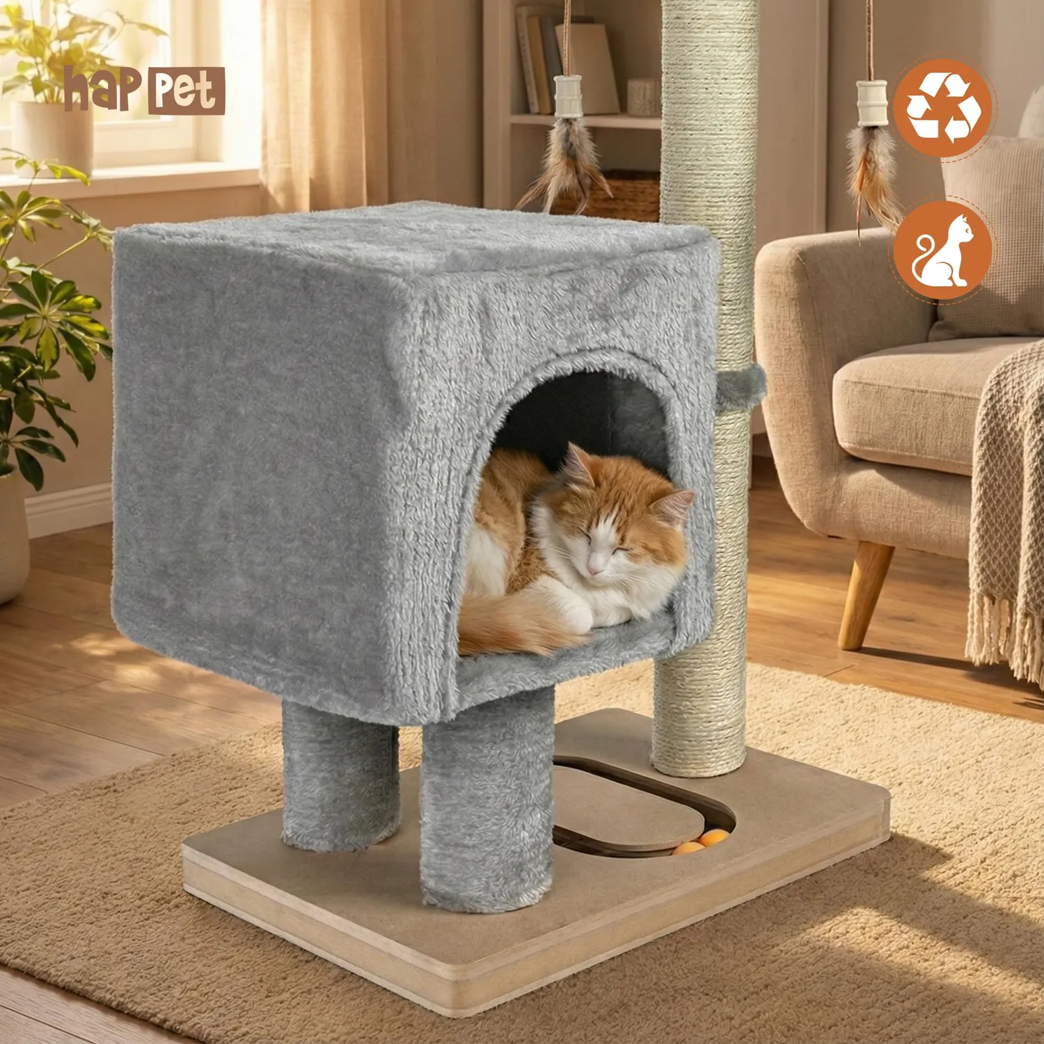 Happet Kratzbaum 64cm Hellbeige Plüschhaus