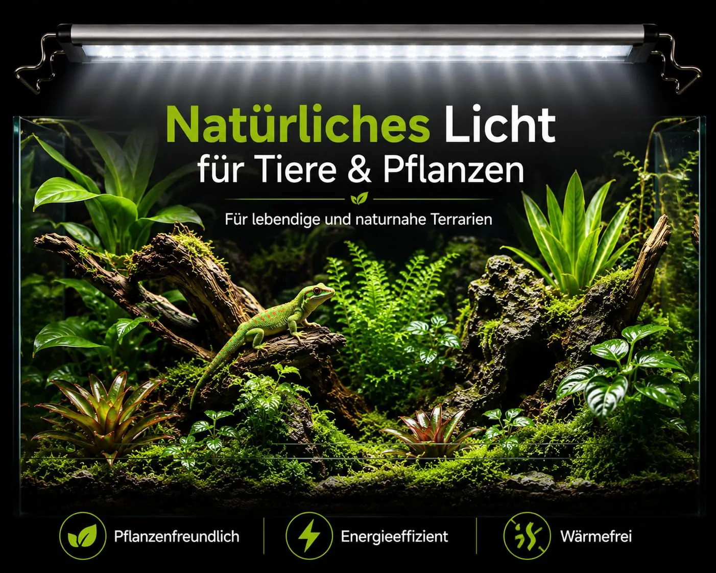 Happet LT40 LED Aufsetzleuchte 8000K Terrarienleuchte 37-47 cm
