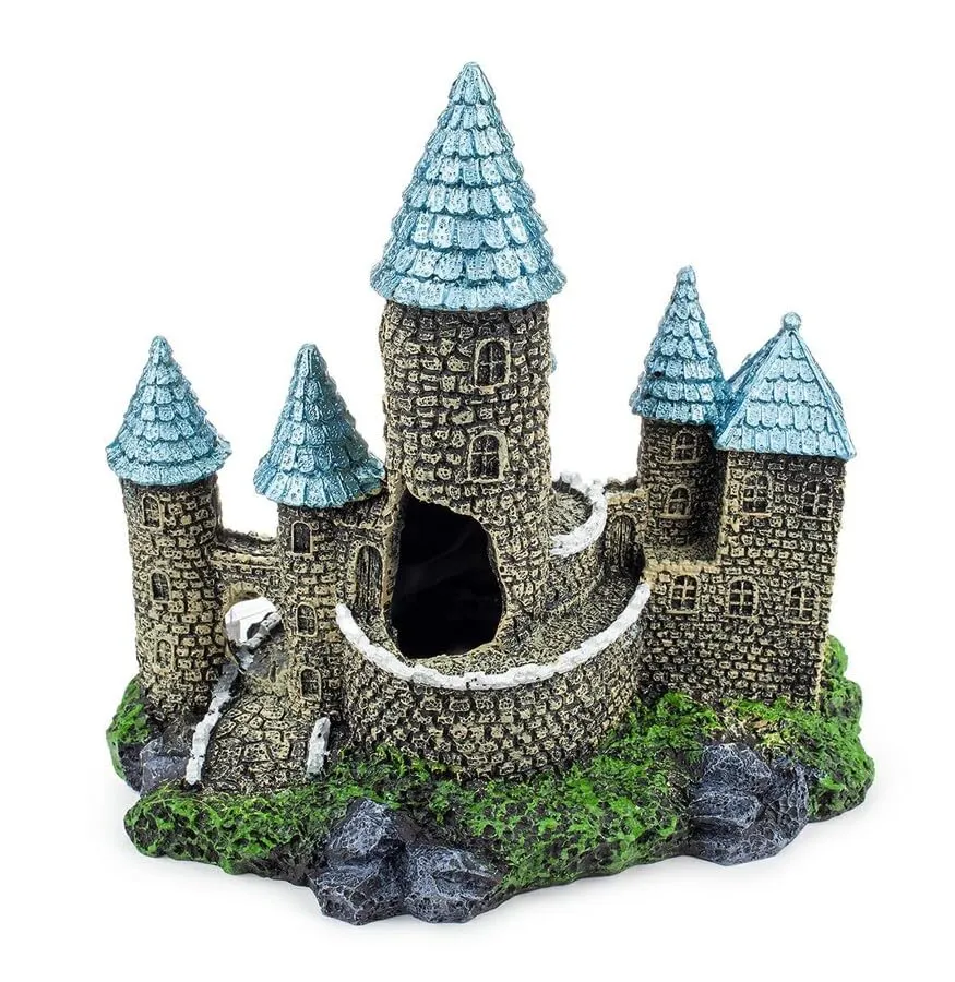 Happet Schloss 18 cm Aquarium Deko blaue Türme