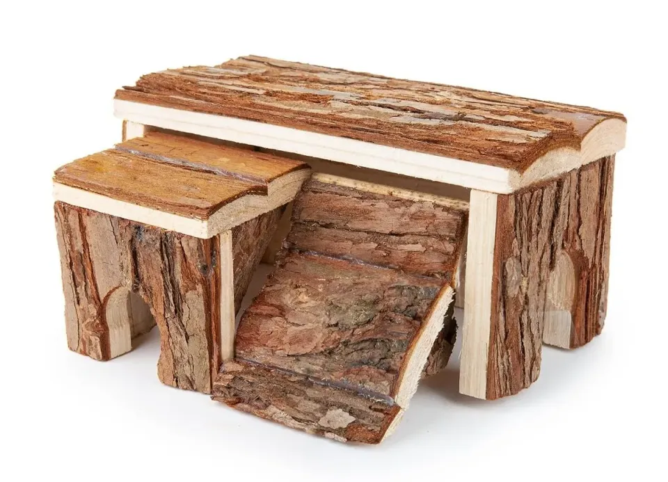 Happet Holzhaus 19 cm Hamsterhaus Rampe Naturholz