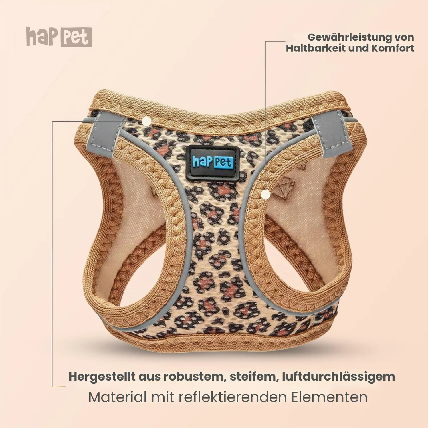 Happet Hundegeschirr M Leopard Air-Mesh Softgeschirr
