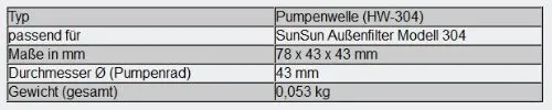 SunSun HW-304 Pumpenwelle Aquarium Außenfilter Ersatzteil