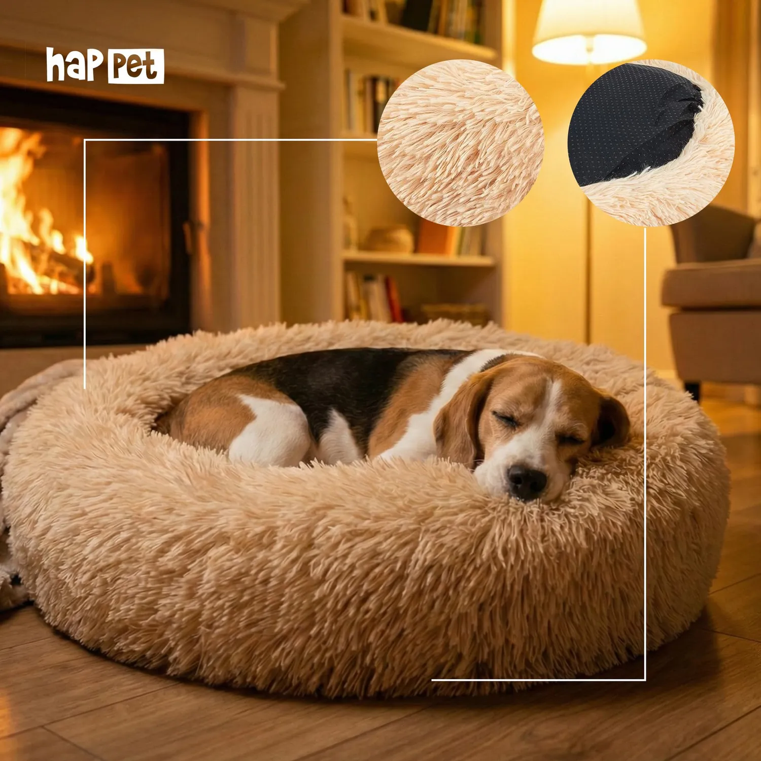 Happet Donut Hundebett 60 cm Beige waschbar