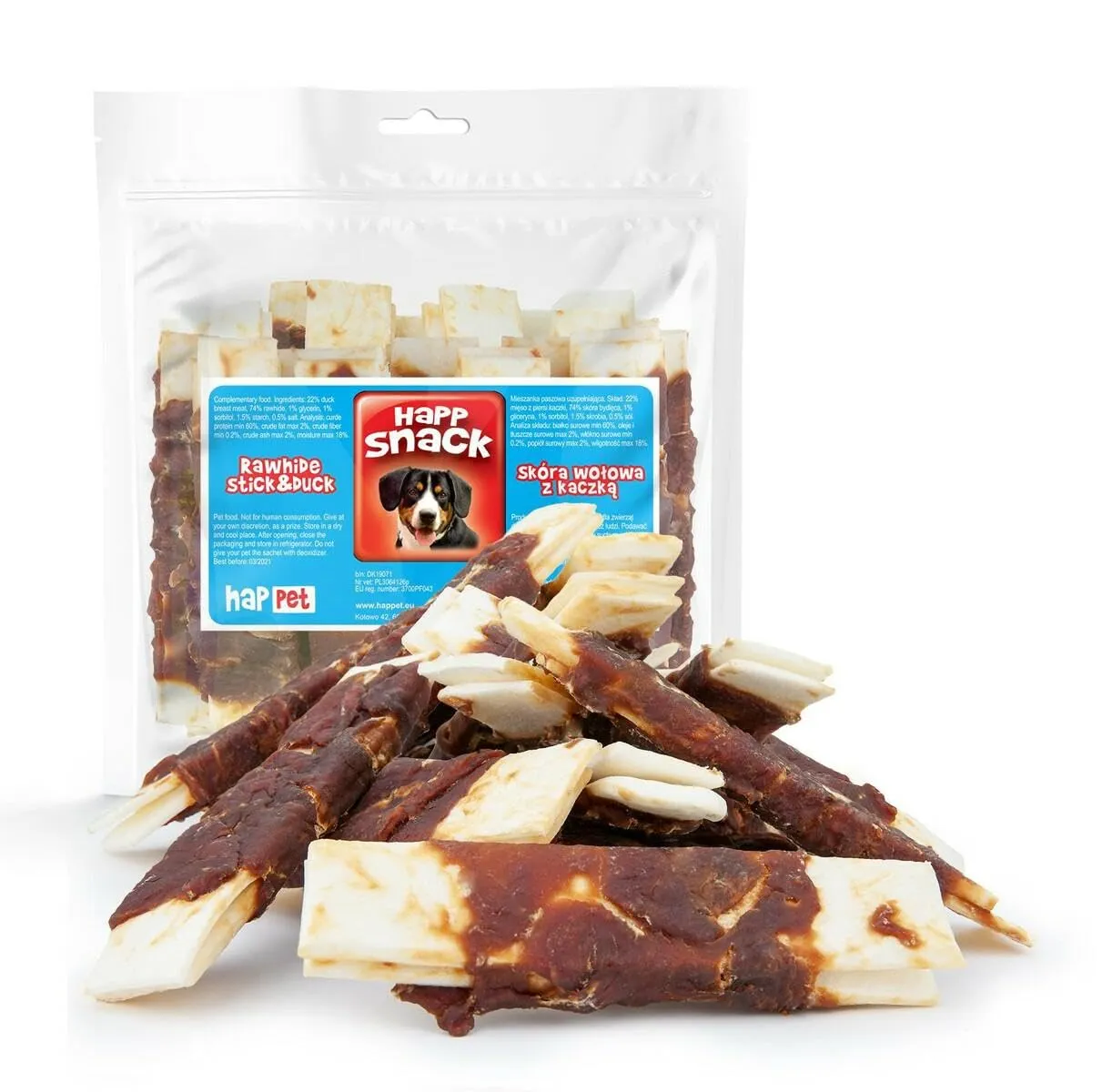 Happet Rinderhaut-Kaustreifen Hähnchen Hundesnack 15 cm 500 g