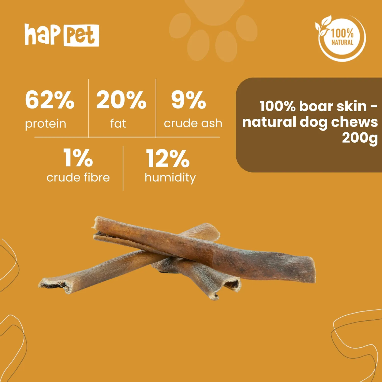 Happet Wildschweinhaut Kausnack Hund 200 g proteinreich