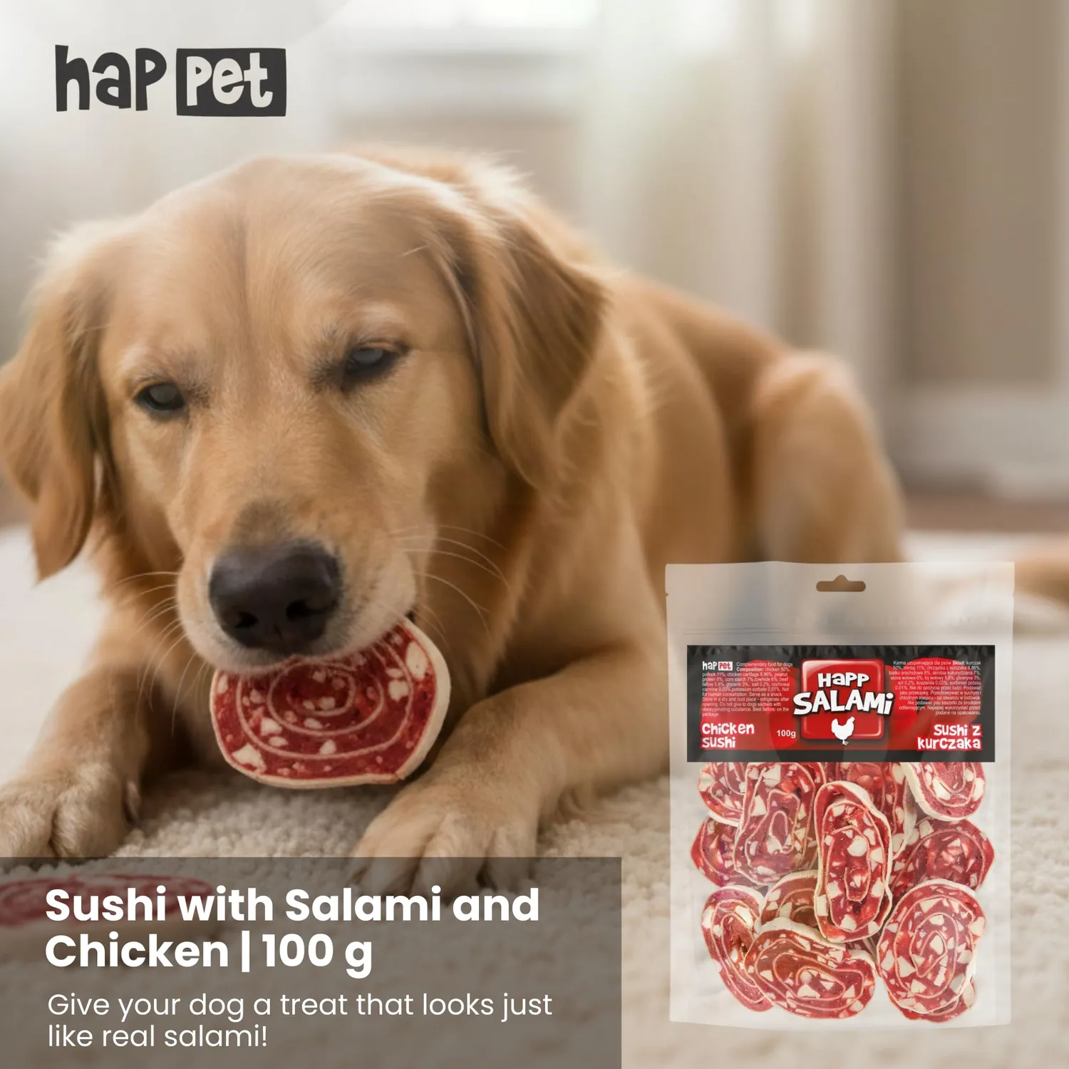Happet Sushi Salami-Huhn Hundesnack 100 g weich Kollagen