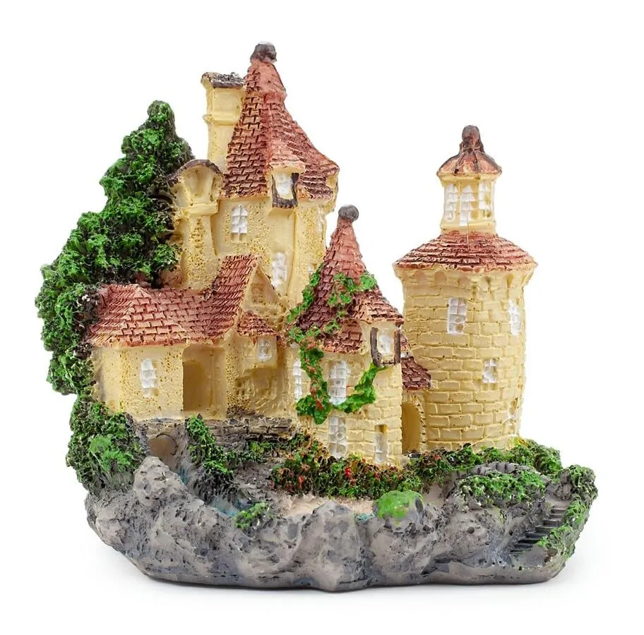 Happet Schloss 8 cm Aquarium Deko rotes Dach