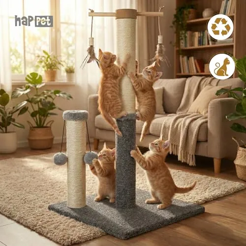 Happet Katzenkratzer 73 cm Kratzbaum 2 Sisalpfosten Federn
