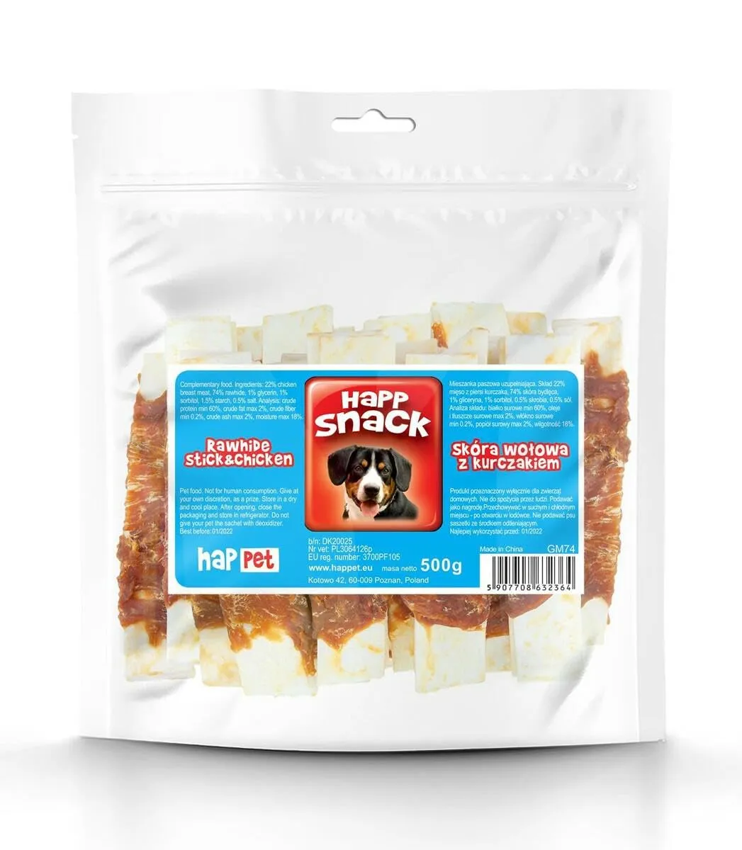 Happet Rinderhaut-Kaustreifen Hähnchen Hundesnack 15 cm 500 g