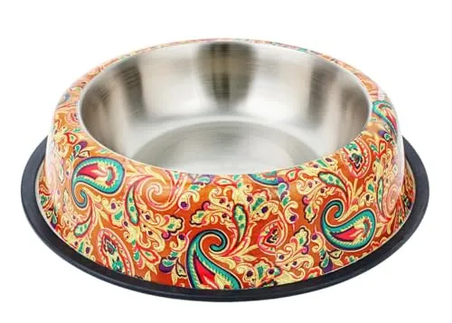 Happet Orange Hundenapf 23cm 0,7L Künstlerdesign Edelstahl