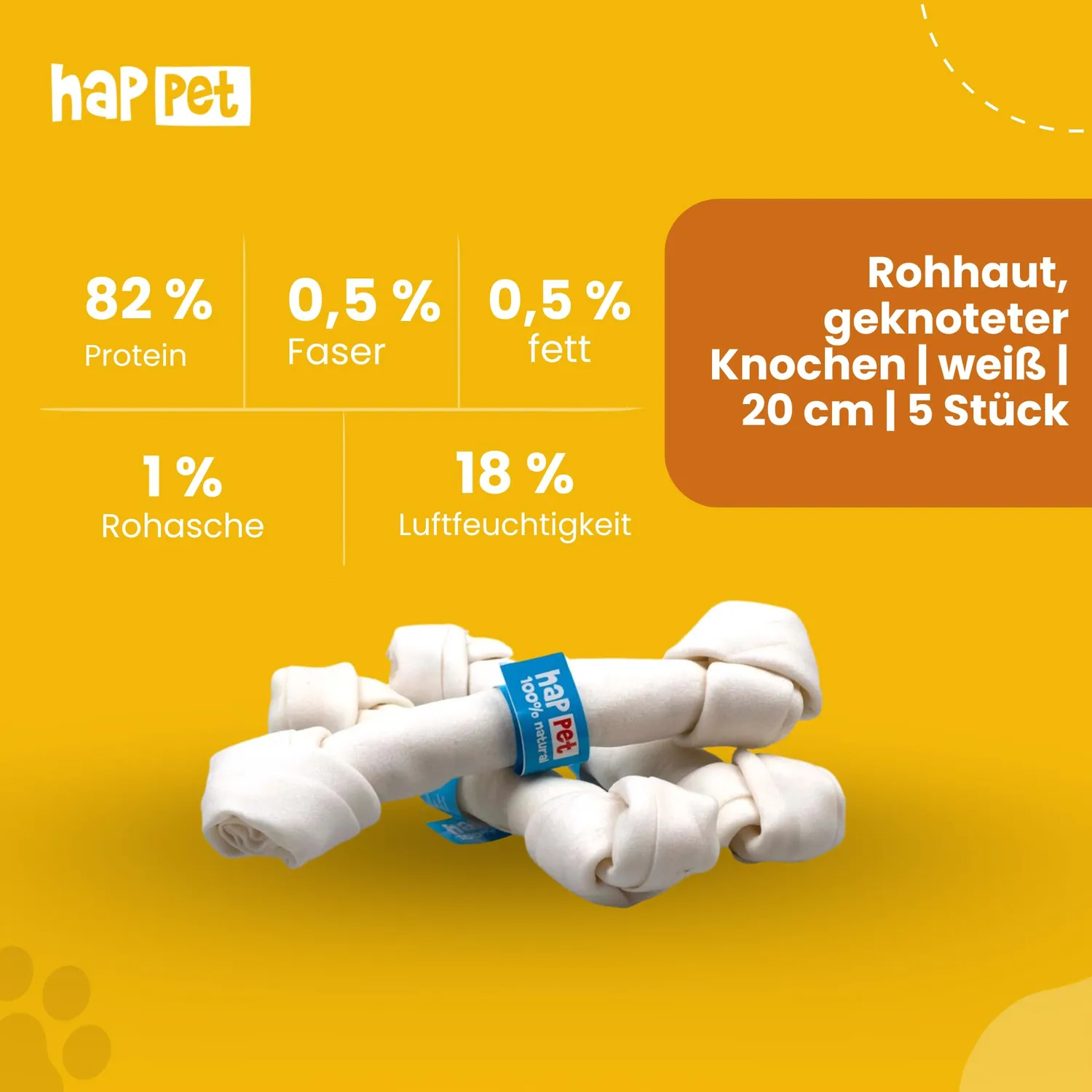 Happet Bindeknochen weiß Kauknochen 20 cm 5 Stück Rind