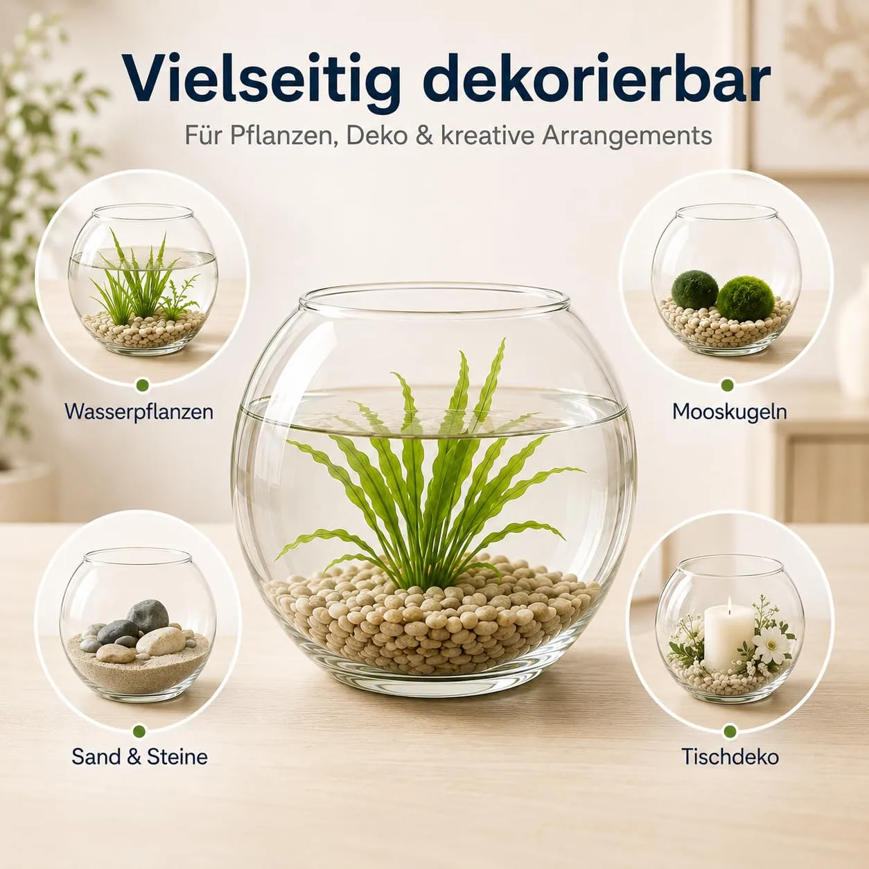 Happet Glasfischvase Rund Fischglas 4 Liter klar