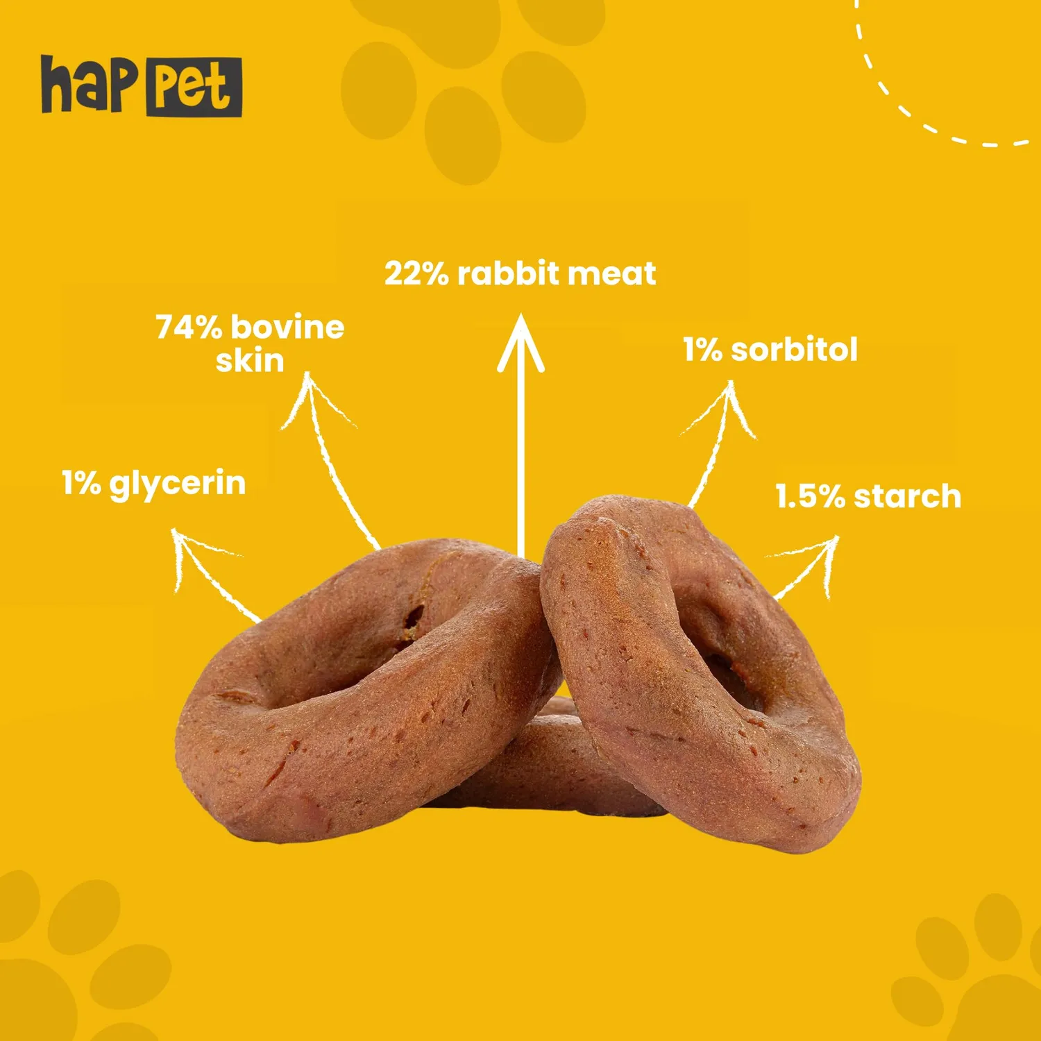 Happet Rinderhaut Kauringe Kaninchen 10 cm Hundesnack 4 Stück