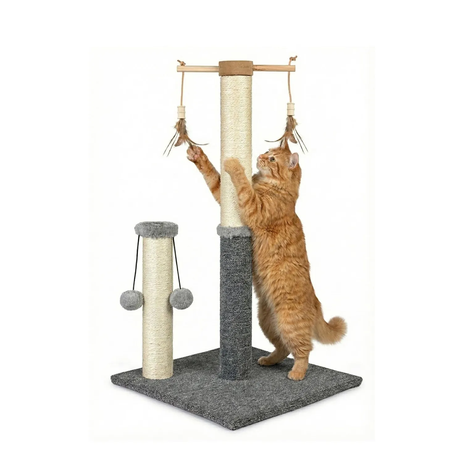 Happet Katzenkratzer 73 cm Kratzbaum 2 Sisalpfosten Federn