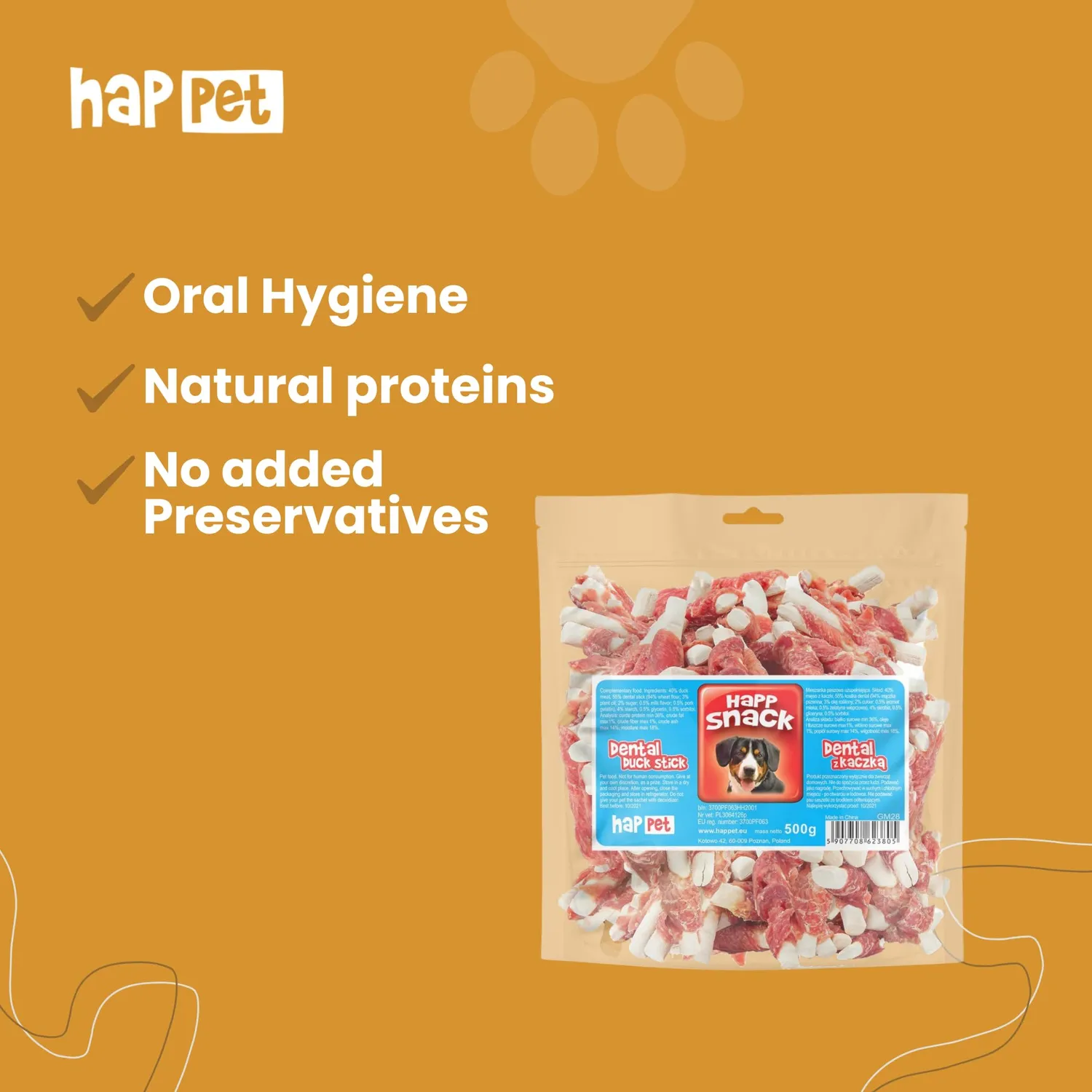 Happet Dental Duck Stick Zahnsnack 500 g Ente